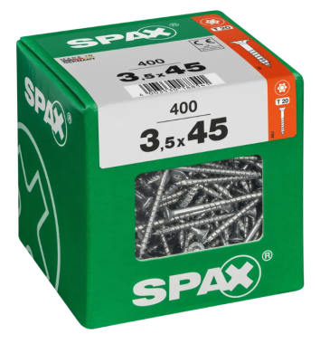 SPAX Universalschraube, 3,5 x 45 mm, 400 Stück, Teilgewinde, Senkkopf, T-STAR plus T20, 4CUT, WIROX, 4191010350446
